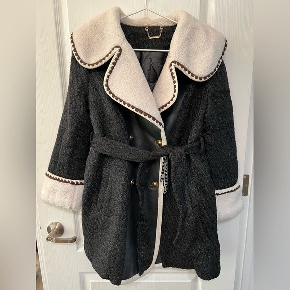 New Black and Cream Teddy Down Jacket with shimmer and wool